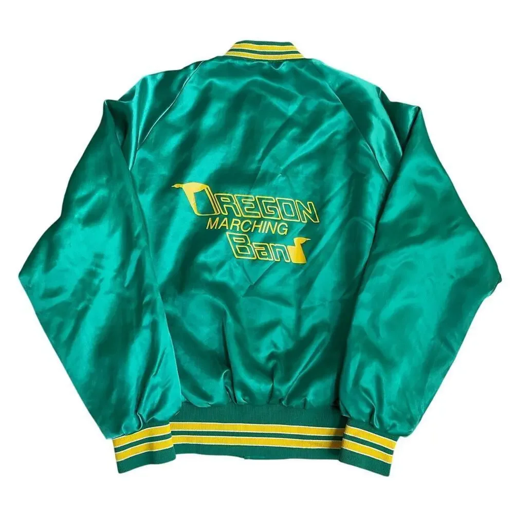 Rare Vintage Satin Varsity Oregon Marching Band Full Snap Jacket Made USA Sz M